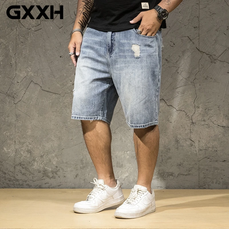 Allywit S-6XL Mens Ripped Distressed Denim Shorts Jeans Straight Fit with Broken Holes Pants Big and Tall 