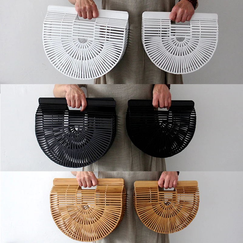 

Summer Half Round Handmade Bamboo Beach Bag Environmental Bamboo Bags Women's Semicircular Vacation Handbag in Women's Totes