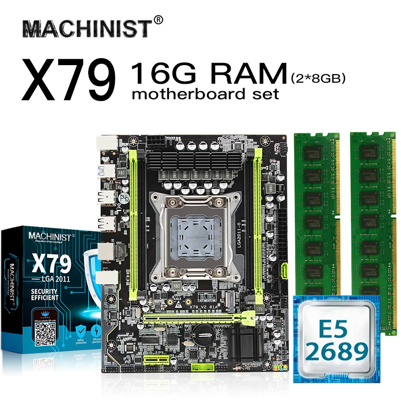 Best Price X79 motherboard set kit lga 2011 with Intel Xeon E5 2689 CPU 2*8GB（16GB） 1600MHz DDR3 ECC REG memory RAM MATX NVME M.2 SSD