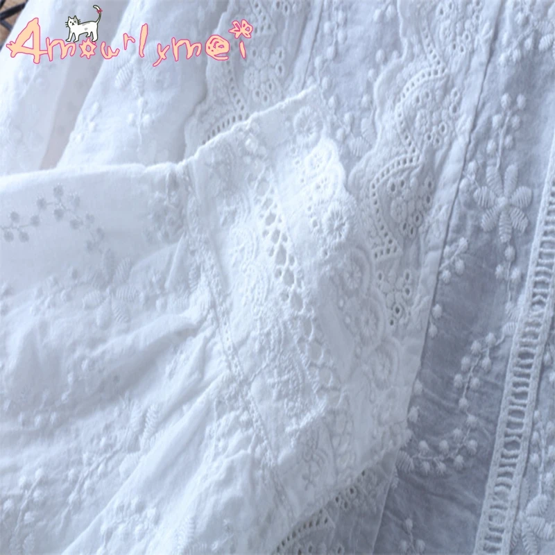 Blusas Femininas Лолита Милая Вышивка Кружева белая рубашка японский Мори девушка весна осень Женская хлопковая блузка Топы