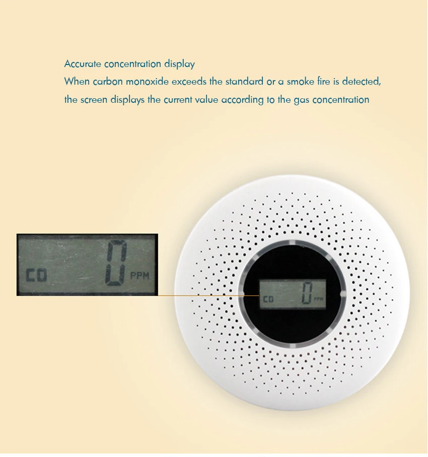 Комбинированный Детектор дыма и угарного газа, ЖК-дисплей, домашний детектор дыма со сигнализацией, светильник, голосПредупреждение, на батарейках