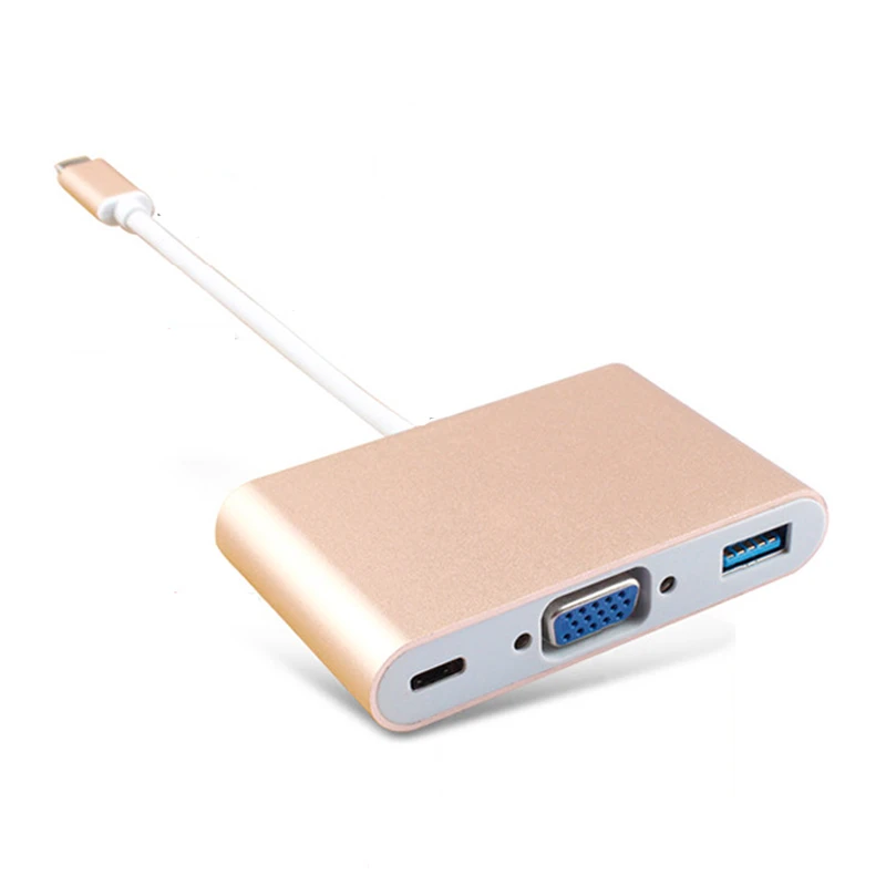 3 in1 gold BKSCY type C к VGA адаптер usb-кабель C USB 3,1 к VGA адаптер для Macbook 12 дюймов Chromebook Pixel Lumia 950XL Usb C концентратор - Цвет: 3 in1 gold