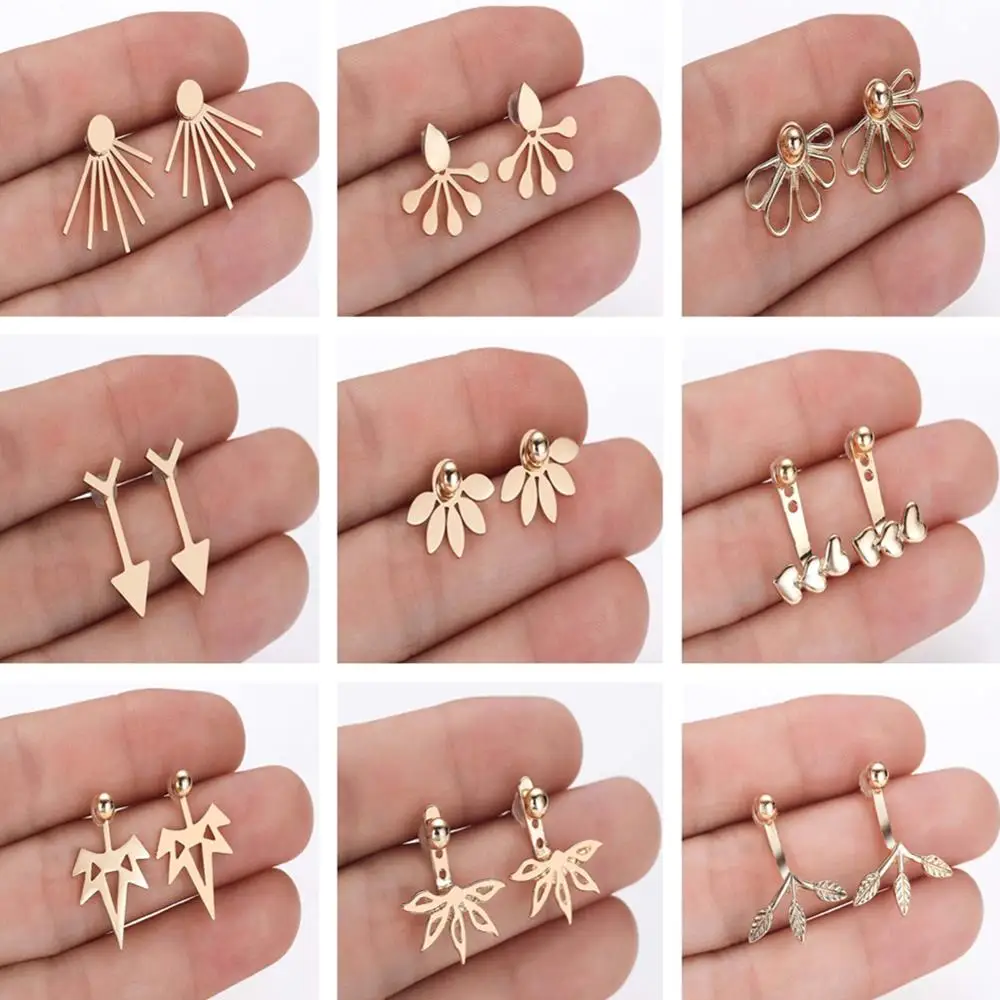 

Star Heart Drop Flower Arrow Ear Jackets Stud Earrings Women Birthday Party Gift Geometric Vintage Jewelry Pendientes