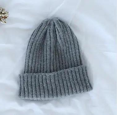 Dark Grey Осенне-зимние модные вязаные шерстяные шапки в Корейском стиле для маленьких мальчиков и девочек от 2 до 8 лет Детская однотонная универсальная шапка - Цвет: Dark Grey