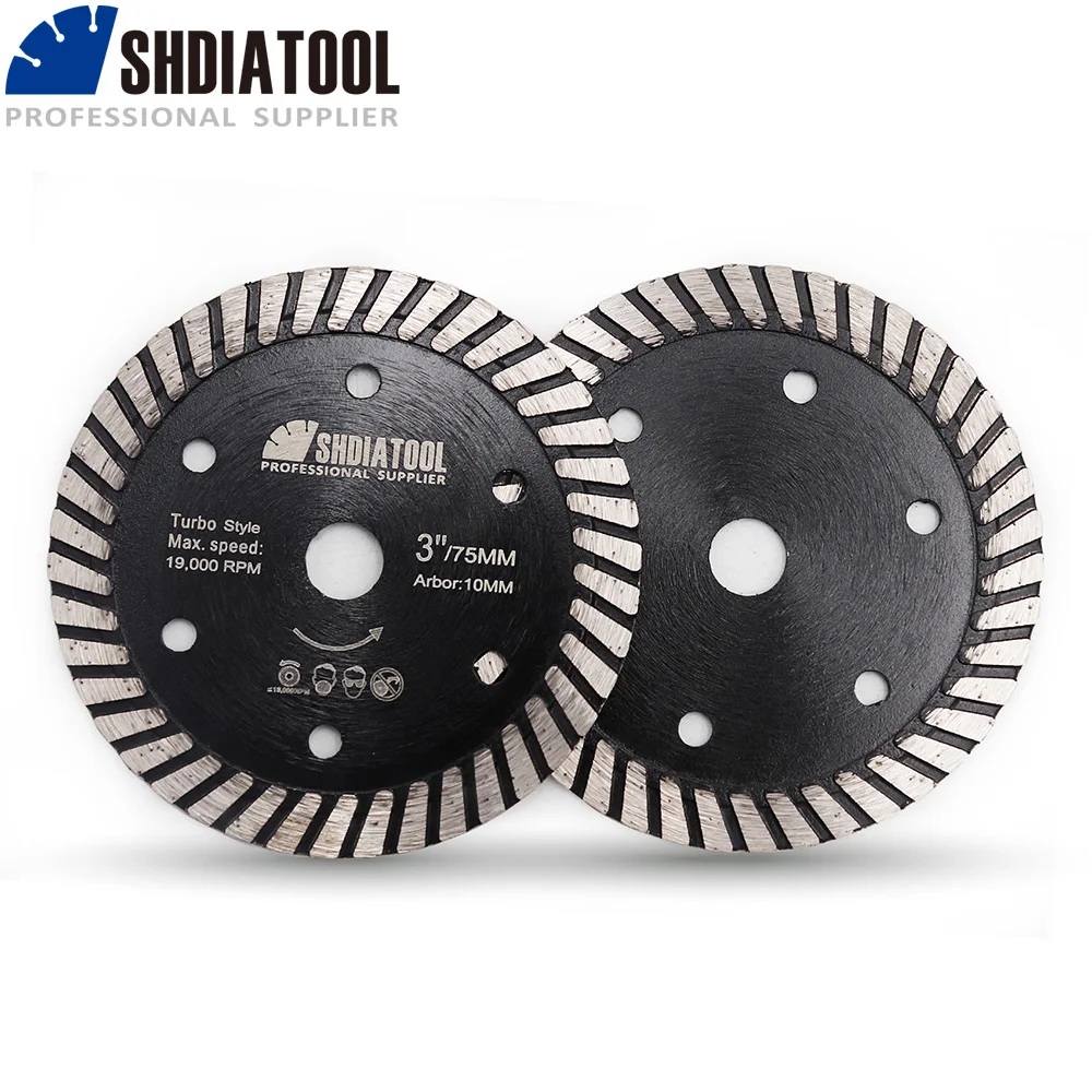 SHDIATOOL 2pcs 3 Diamond  Hot Pressed Granite Reinforced Concrete Turbo Blade 75mm Tile Saw Fast Cutting Speed Tile Saw Blade shdiatool 3pcs 9 230mm diamond hot pressed narrow turbo blade fast cutting disc aterial ceramic tile granite sawblade wheel