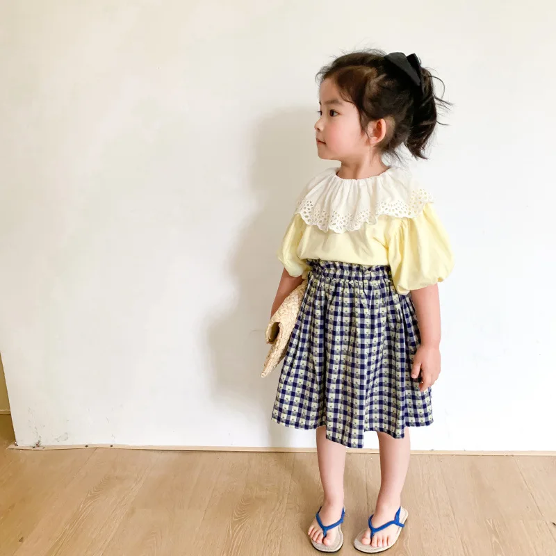 Roupas de Verão Menina do Bebê Vento a Linha Verão Crianças Novas Meninas Xadrez Algodão Causal Saia Faculdade Moda Saias 2020 23 High Quality Mamãe e Bebê