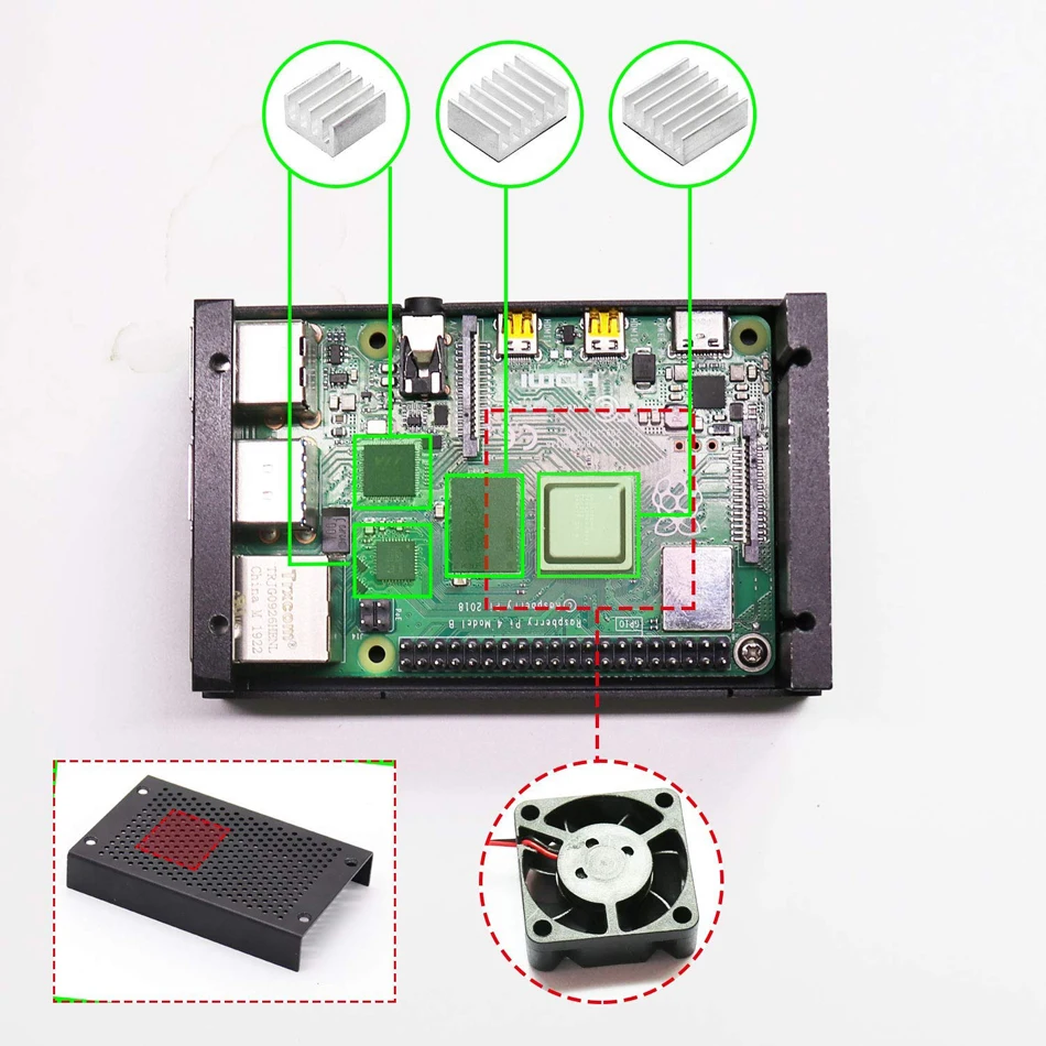 Raspberry Pi 4 Алюминиевый корпус, корпус Pi4 с вентилятором и 4 шт. радиаторы, Raspberry Pi 4B корпус с вентилятором