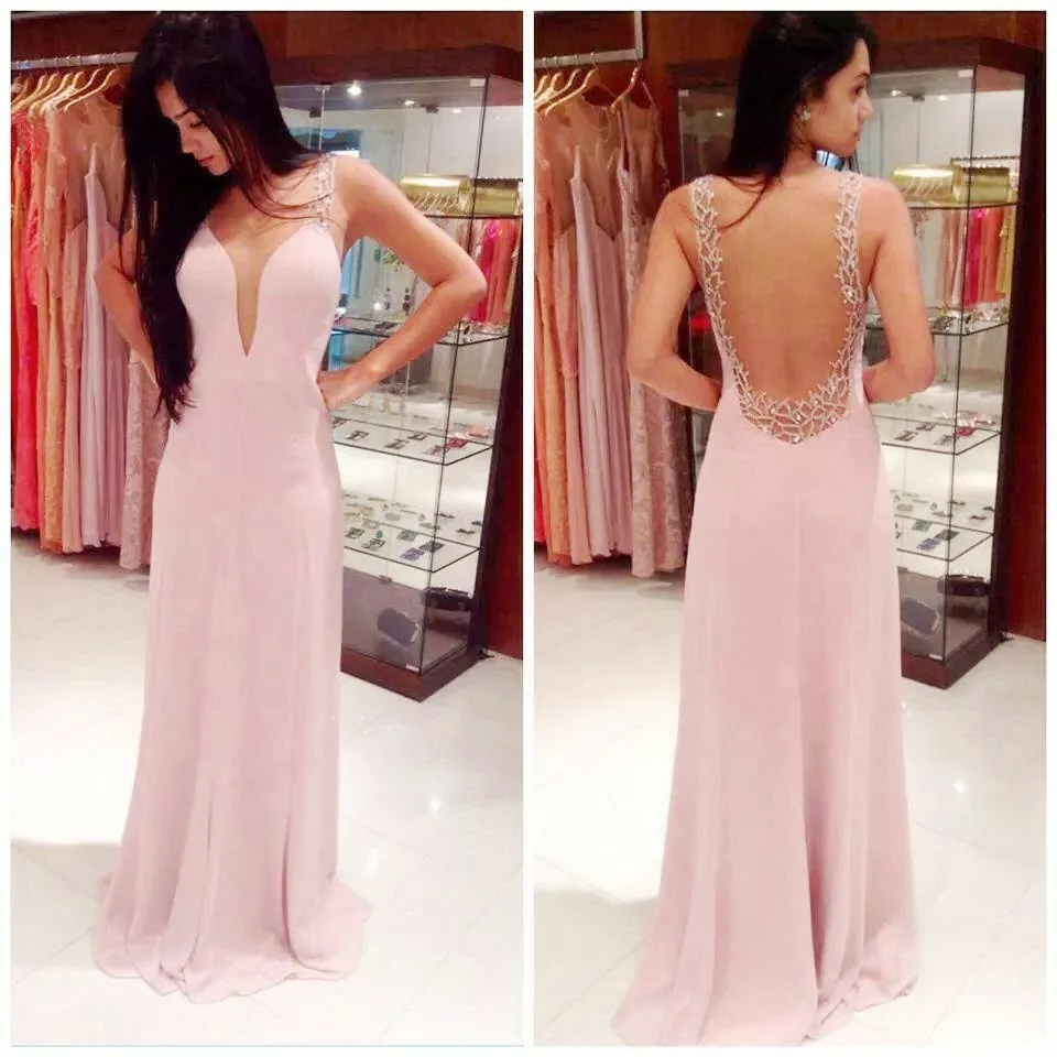 In Fashion 2022 Elegant A-Line Evening Dresses V-Neck Open Back Cap Sleeve Cheap Chiffon Beading Crystal Formal Long Party Gowns prom & dance dresses Prom Dresses