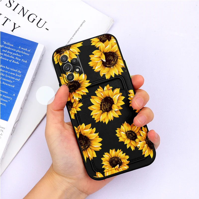 For Samsung A52 Case Soft TPU Silicone Wallet Card Holder Back Cover For Samsung Galaxy A 52 a52 4G 5G Flower Shell Fundas Couqe silicone case samsung
