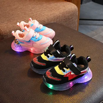 

LED Children's Shoes Anti-slip Baby Girls Mesh Sports Sneakers Korean Version Breathable Mesh Kids Fashion Shoes Gift
