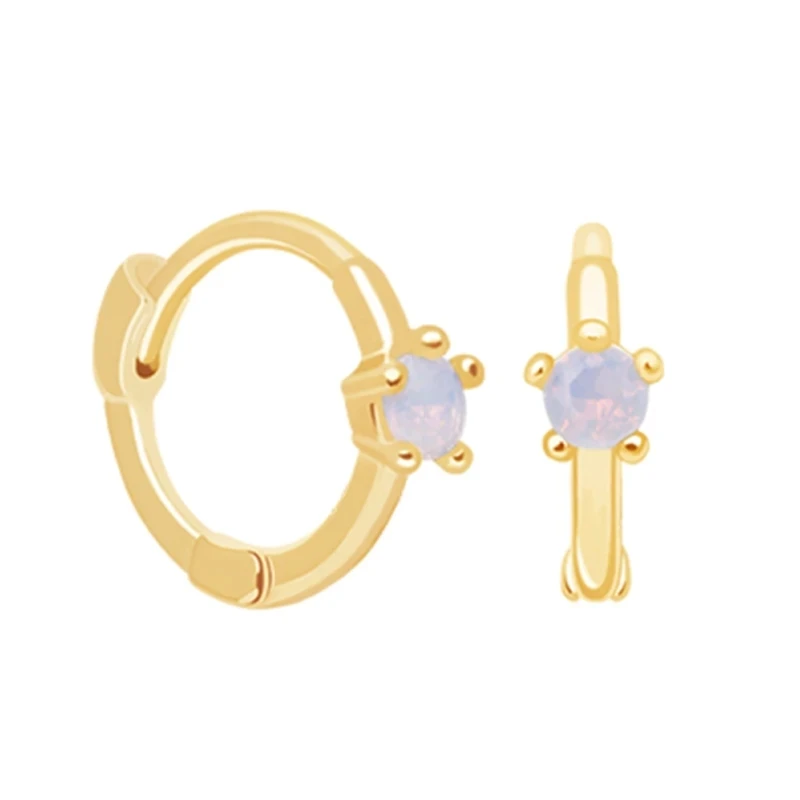 Gold Opal Moonmory Популярные 925 пробы серебряные серьги-кольца Huggie с радужными камнями CZ серьги для европейских женщин модные ювелирные изделия - Окраска металла: Gold Opal