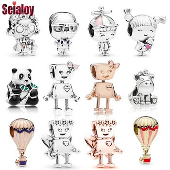 

2Pcs Panda Hot Air Balloon Unicorn Flower Fairy Bella Grandma Boy Girl Beaded Fit Original Brand Bracelet Bangle Necklace