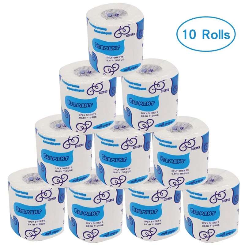 

10 Rolls 3-Ply Toilet Paper Bulk Bath Tissue Giant Roll Strong Skin-friendly Home Kitchen Roll Papers 850g
