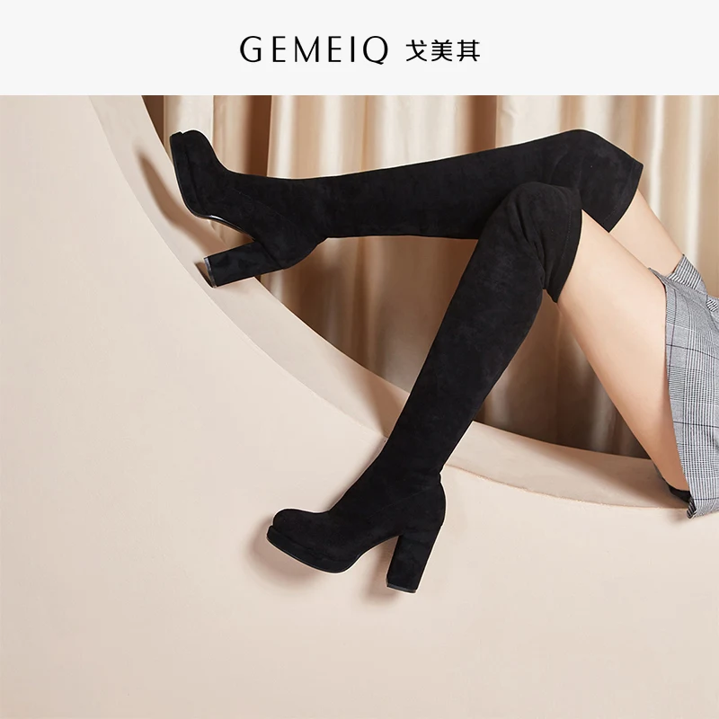 

GEMEIQ Women's boots, winter new products, round heads, high heels, elastic knees, long boots, thick boots, and fashion boots
