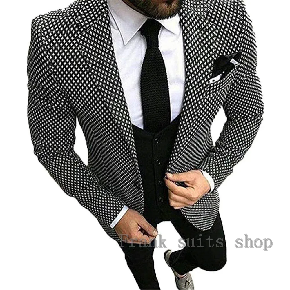 3 Pieces Mens Suit Hot Sale Houndstooth Men's Suits Wedding Blazer Groom Tuxedos Slim Fit