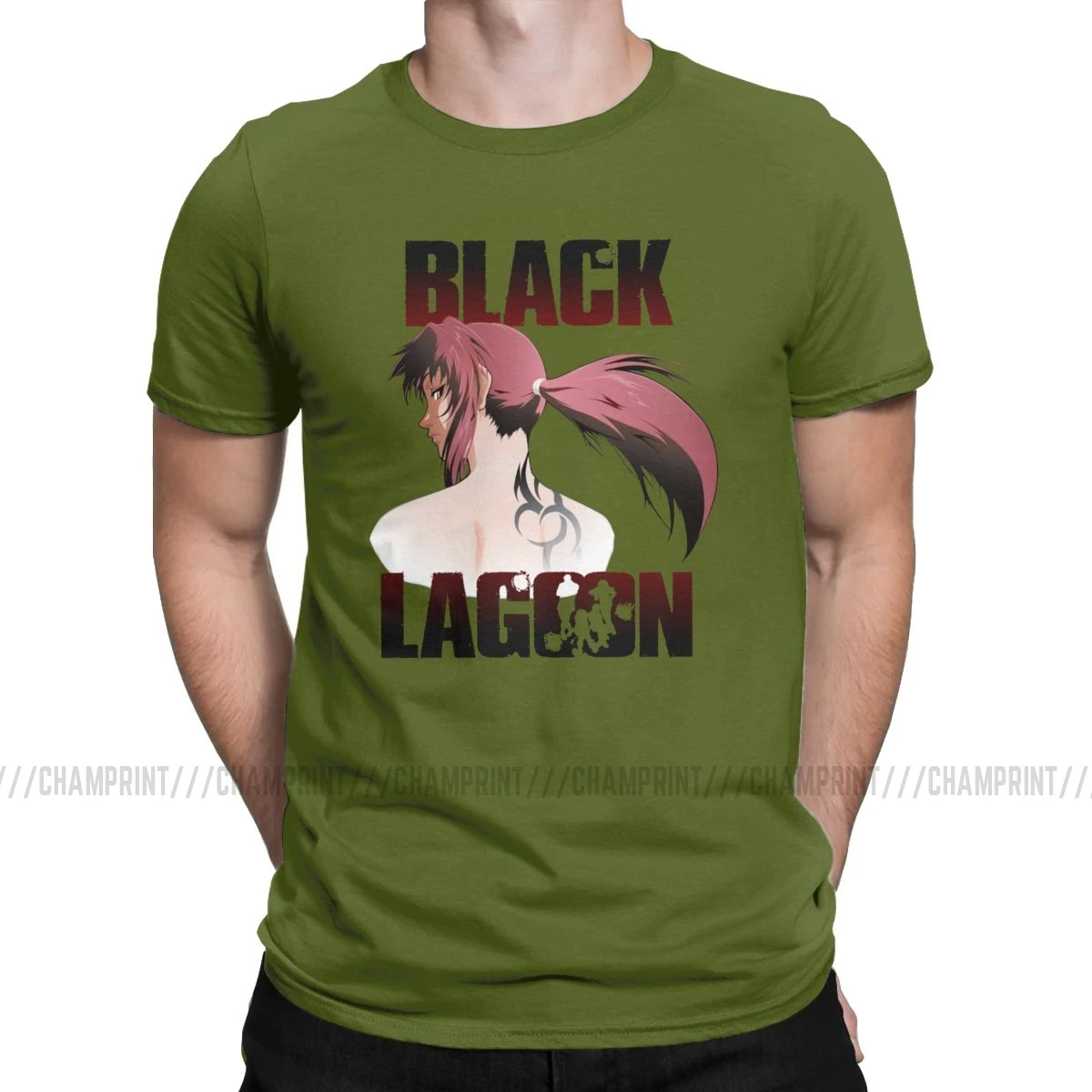 Black Lagoon Revy аниме футболка для мужчин винтажные хлопковые футболки с круглым вырезом футболки с коротким рукавом Новое поступление одежда - Цвет: Армейский зеленый