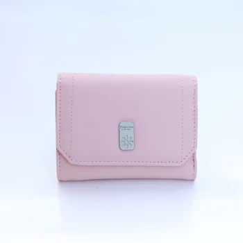 

New style wallet women short Korean style folding student solid color three-fold fashion buckle PU leather women's wallet