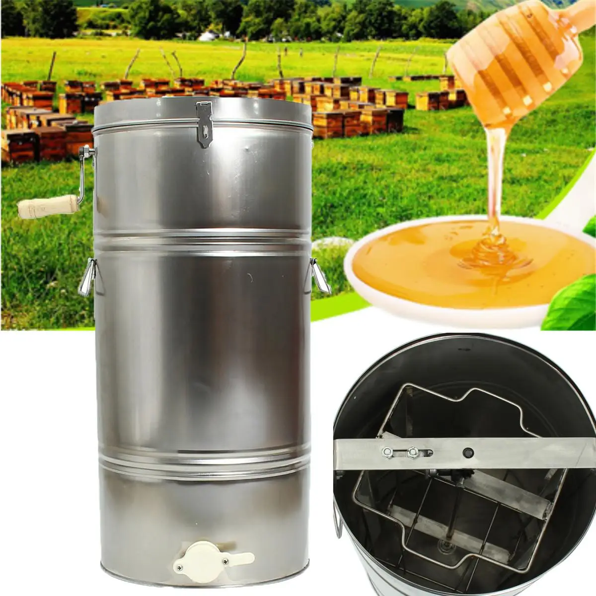 Stainless Steel Manual Honey Extractor Machine 2 Frame Honeycomb Beekeeping Spinner Tank Beekeeping Equipment Tools