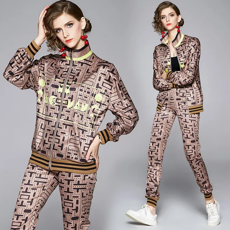 

Large Austrian Trend WOMEN'S Dress Europe And America Versitile Fashion Positioning Printed Jacket Hoodie + Pants Set