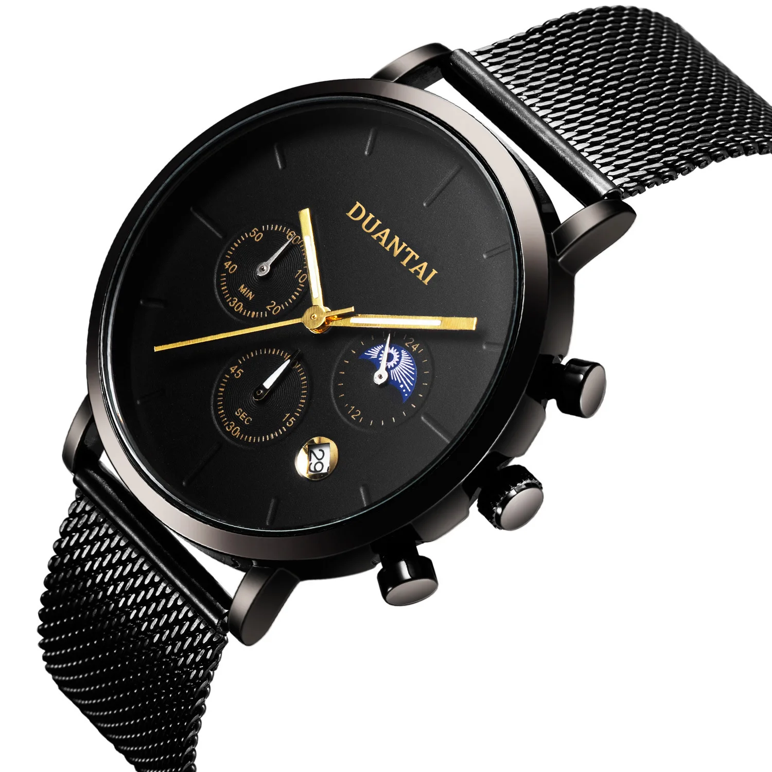 

Duantai Clean Steel Mesh Belt Three-Eyed Six-pin Multi-functional with Calendar Quartz Watch Waterproof Thin Table