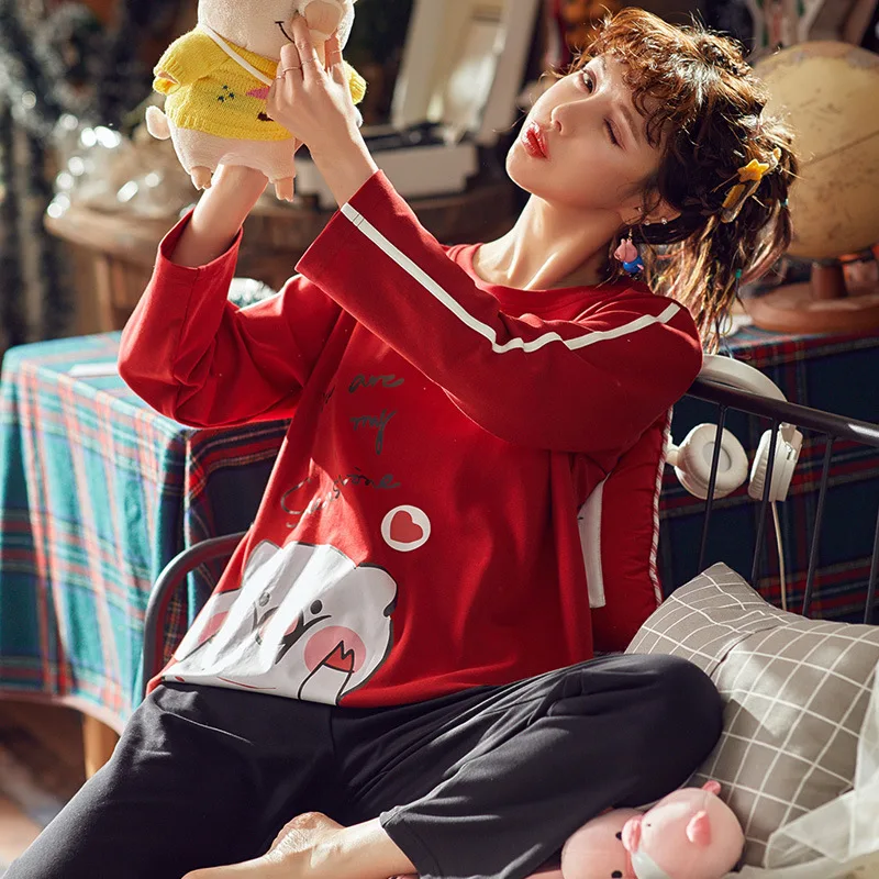

Pajamas Female Spring Autumn And Winter Pure Cotton Long Sleeve Thin Korean-style Loose-Fit Sweet Cute Summer Days Cotton Homewe