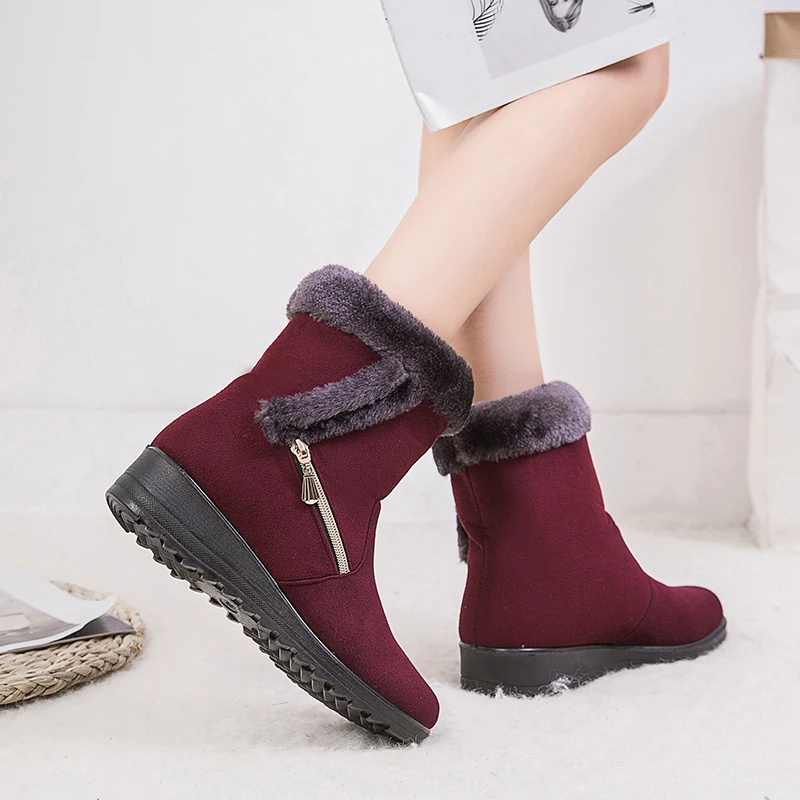 Botas mujer; женская обувь; теплые зимние ботинки на меху; кроссовки на высокой нескользящей платформе; chaussures femme; женские ботинки