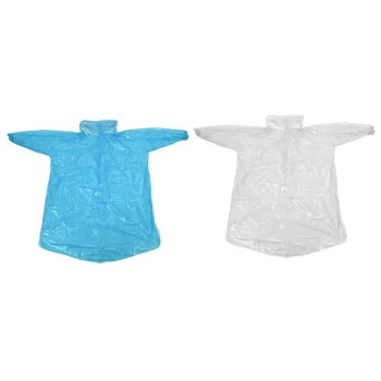 

2Pcs Adult Disposable Plastic Emergency Waterproof Rain Coat Hood Poncho Camping Clear & Blue