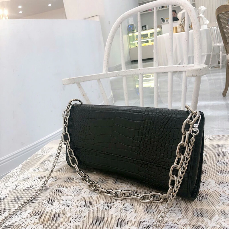 European Crocodile Pattern women Chain bag Designer handbag cluth Vintage Leather Evening Clutches party Shoulder Bag bolsas
