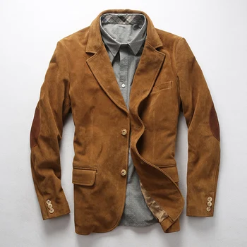 Image of 2019 New Men Blazers Suede cowhide Jacket Fashion Cowskin Suit Blazer Jacket Free Shipping