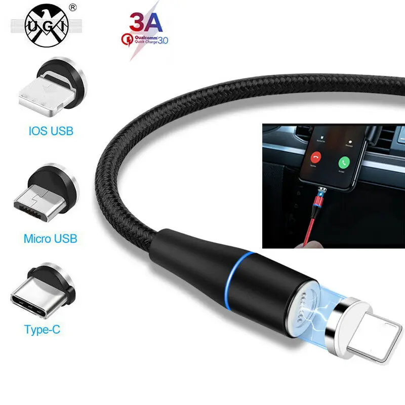 3A светодиодный магнитный кабель Micro usb type C для быстрой зарядки, магнитное зарядное устройство для iphoneex/XS/XSMAX/XR 7 Plus/8 Plus 5/5C/5S