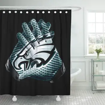 

Rugby Decor Waterproof Shower Curtain Curtains Set with Hooks Philadelphia City Eagles Football Team Sports Receiver Gloves 66 X