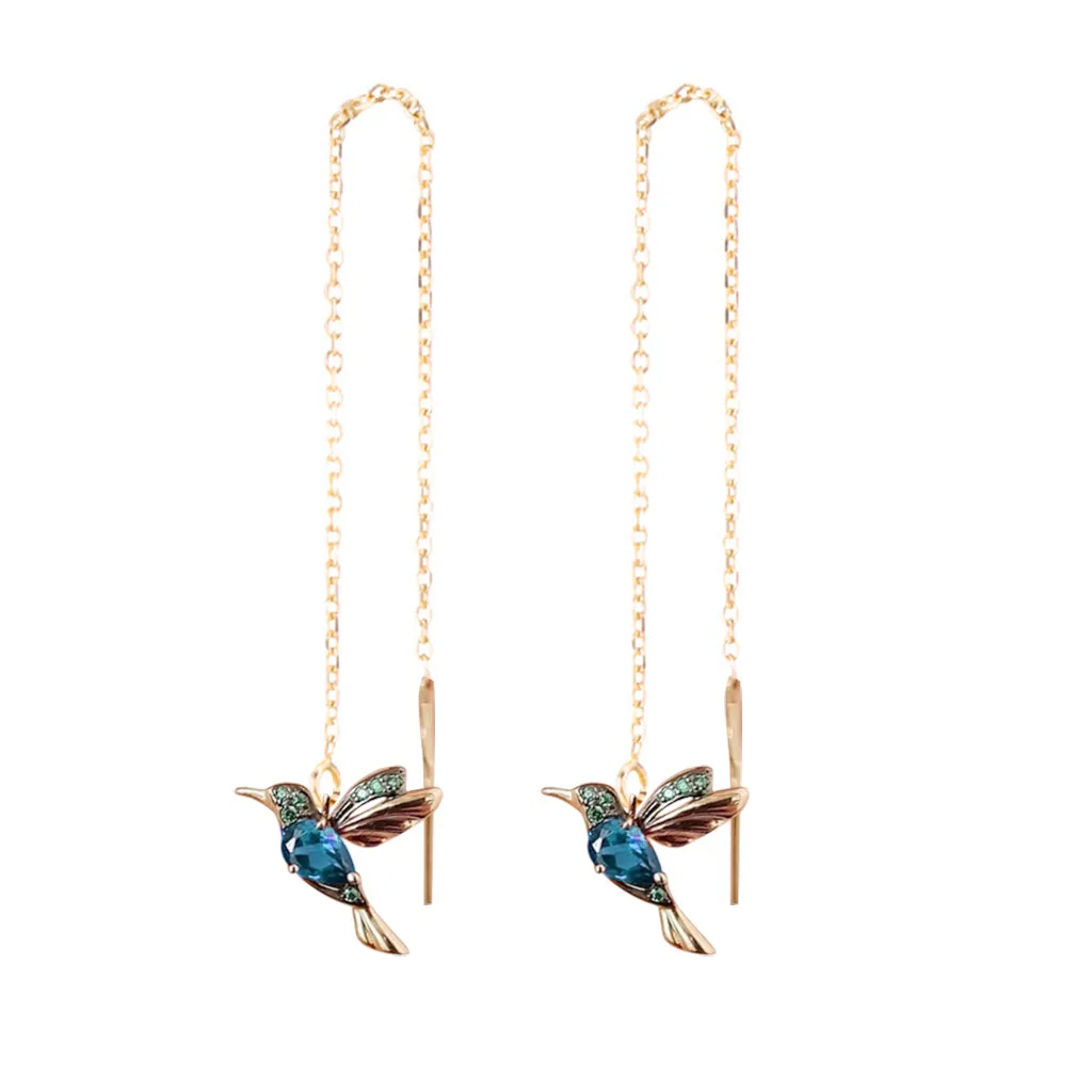 Unique Long Drop Earrings Bird Pendant Tassel Crystal Pendant Earrings Ladies Jewelry Design Earings Fashion серьги