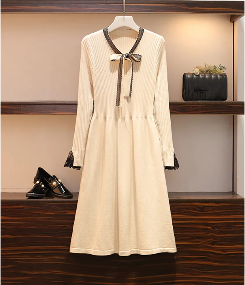 HAMALIEL элегантные женские вязаные длинные платья с кружевным бантом новый