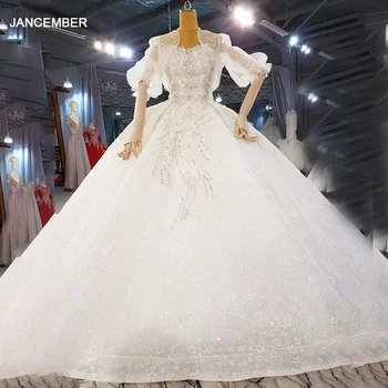 شراءفستان زفاف HTL2046 متعدد الطرق مزين بالخرز كريستال فاخر مطرز بالترتر 2021 قطار كبير بأربطة من الخلف