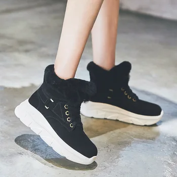 

SWONCO Genuine Leather Shoes Women Winter Snow Boots Black Sneaker Platform For Women Winter 2019 Casual Shoes Female Ankle Boot