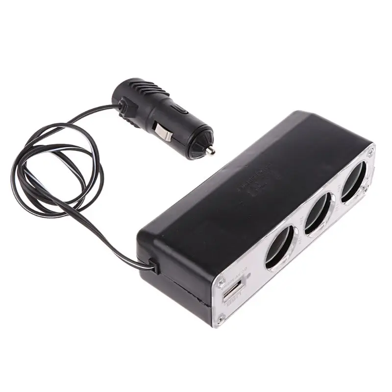 

3 Way Car Cigarette Lighter Socket Splitter Charger Power Adapter DC+USB Port