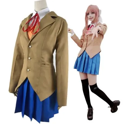 Игра Doki, Клубные юбки, Monika, косплей, милая рубашка для девочек, пальто, короткая юбка, костюм, форма для колледжа, Дамская форма, наборы