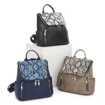 

Women's 2020 new simple large-capacity stitching snake print backpack women's bag large-capacity backpack school bag backpack