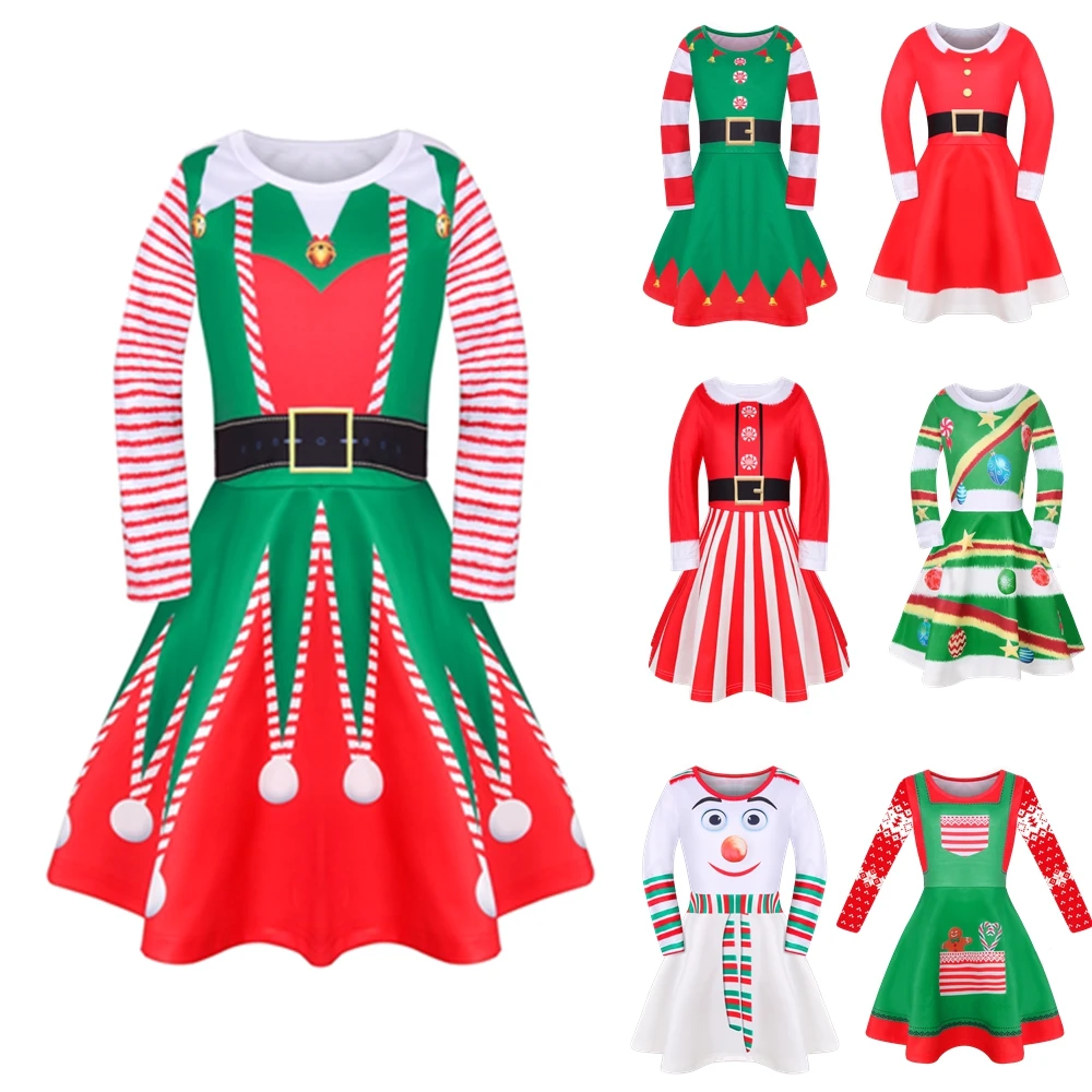 Рождественское платье эльфа для девочек новогодний праздничный костюм