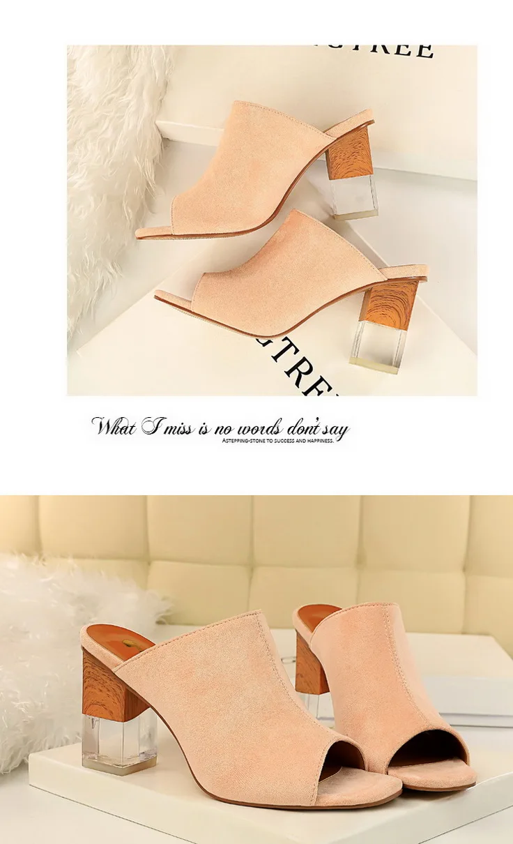 BIGTREE chanclas mujer/ г.; шлепанцы на высоком каблуке с кристаллами; женские пикантные замшевые шлепанцы на платформе с открытым носком и квадратным каблуком
