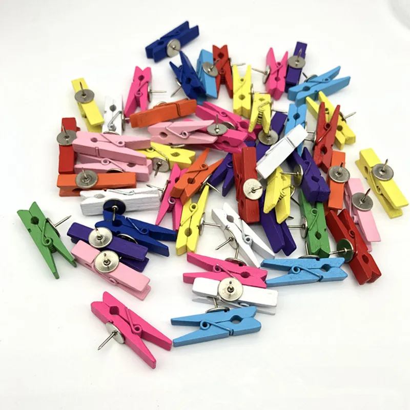 

3.5×0.7cm Metal Pushpin Style Wooden Clip 50Pcs Printing Snowflake Household Clothespin Wood Craft
