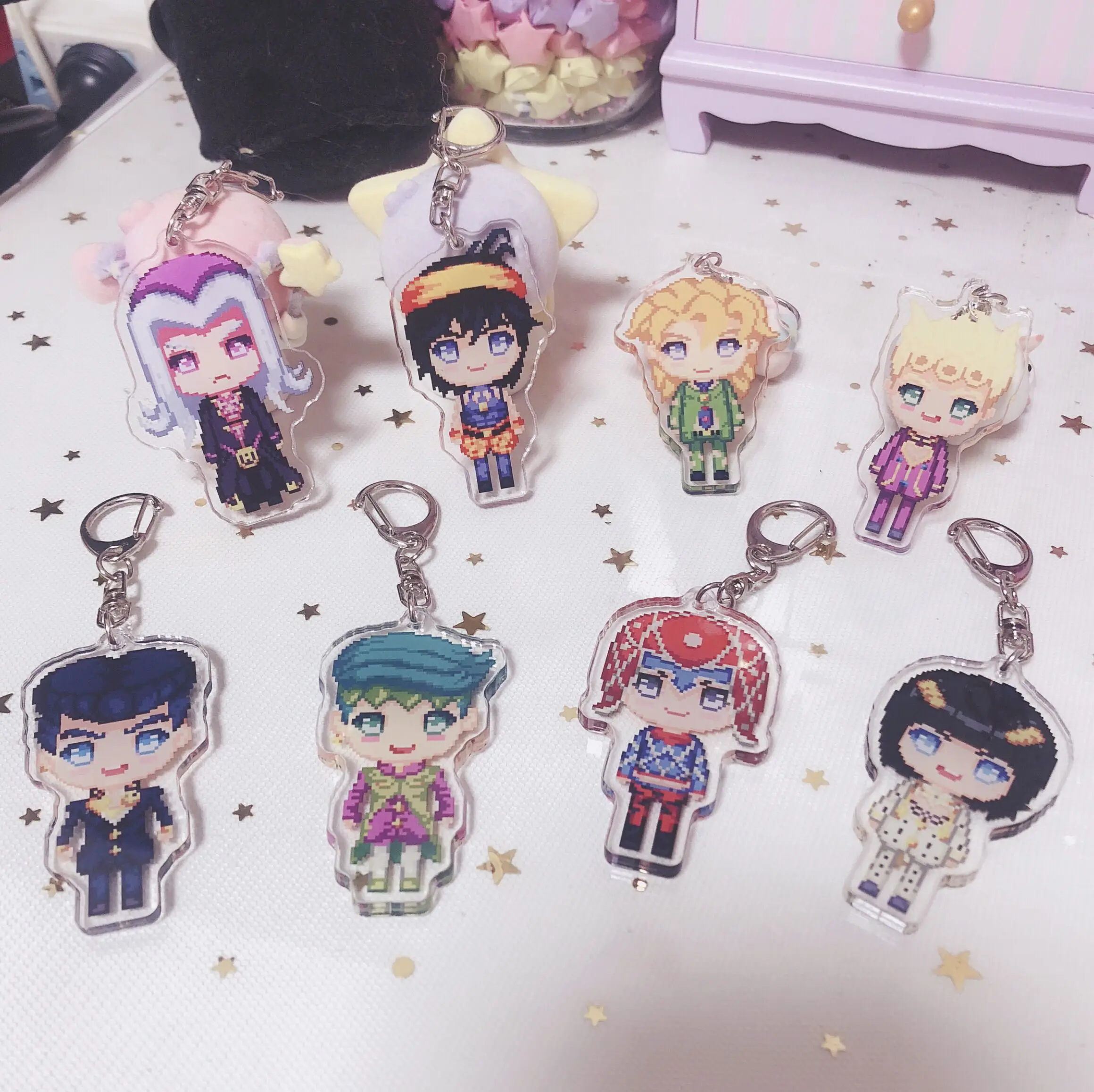 

Japan Anime JOJO's Bizarre Adventure Golden Wind Giorno Giovanna GUIDO MISTA Cosplay Acrylic Keychain Keyring Bag Pendant Gift