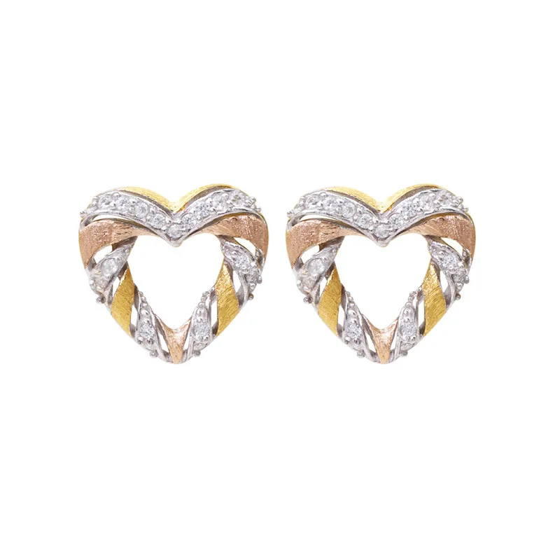 CMAJOR 925 Sterling Silver Tri-tone Gold Plated Heart Handmade Vintage Earrings For Women
