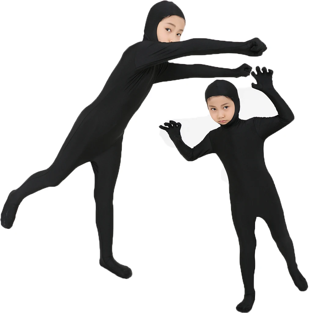 Kids Cosplay Jumpsuit Invisible Costume Spandex Skin Tight Unitard Halloween Party Dancing Bodysuit S-L