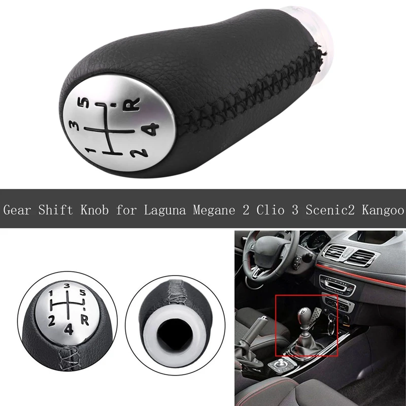 5 Speed Gear Knob Leather Head Stick for Renault Laguna Megane 2 Clio 3
