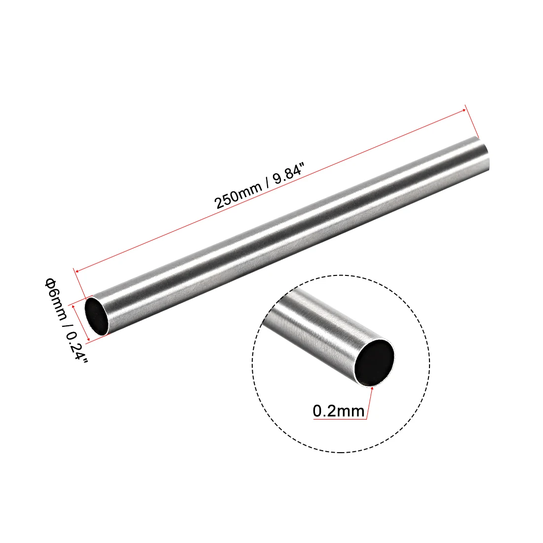 OD 6mm/7mm/8mm/9mm/10mm 304 Stainless Steel Round Tubing 250mm Length Seamless Straight Pipe Tube 1pcs