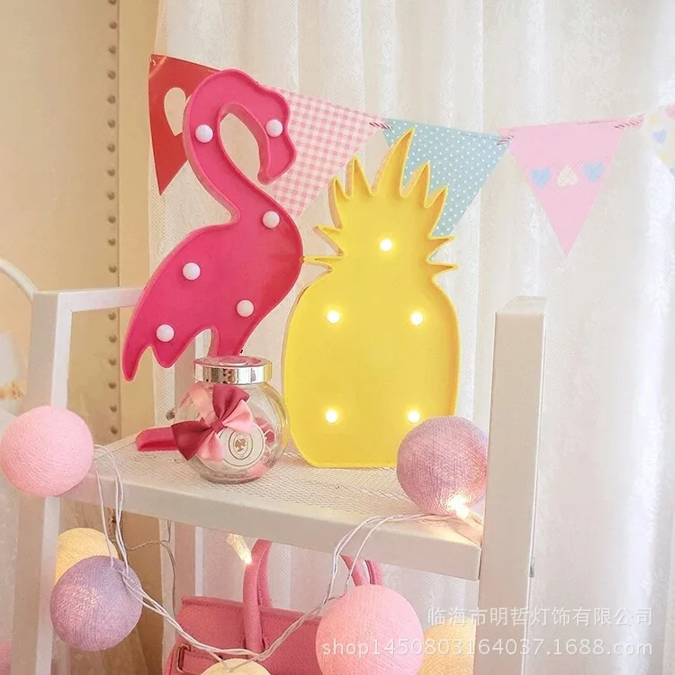 

Hot Selling INS Flamingo Fairy Cactus Pineapple Coconut Tree LED Battery Light CHILDREN'S Room Decoration Modeling Small Night L