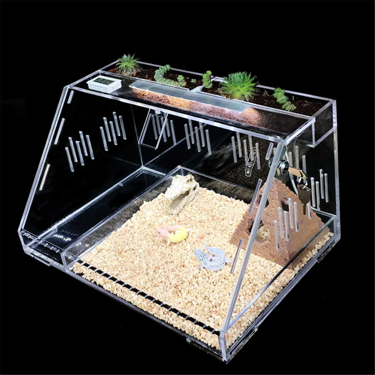 

Reptile Insect Acrylic Cage Transparent Breeding Box Vivarium Lid Breeding Tank With Lock Light
