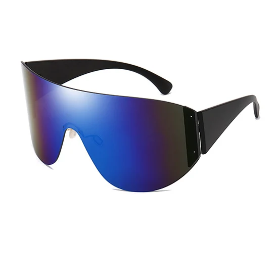 Шауна негабаритный чехол цельные очки солнцезащитные очки для женщин Уникальные ветрозащитные Оттенки для мужчин - Цвет линз: Blue Mirror
