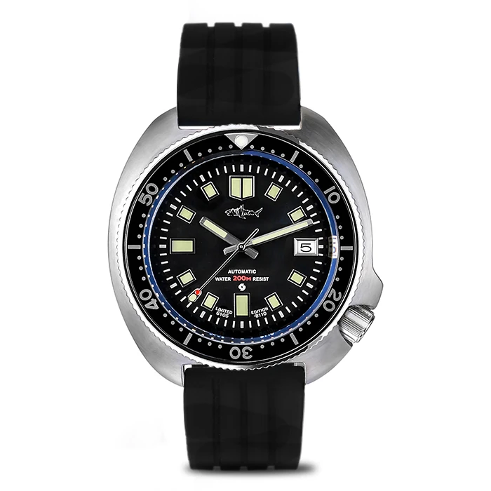 Черный Sharkey Japan Tuna Can pro Diver автоматические наручные часы 6105 8110 черепаха мужские 200 ленты - Цвет: Черный